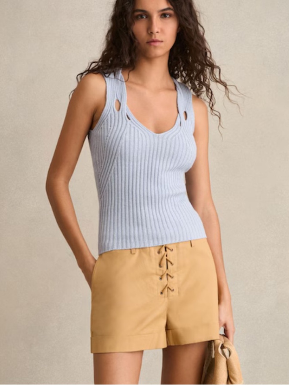 Reiss Alethia Twist Strap Knit Vest Blue Cotton Linen Sweater Tank Size XL NWOT